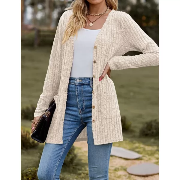IDEALSANXUN Long Sweater Cardigan for Women V Neck Button Up Long Sleeve Ribbed Bodysuit Knit Sweater Jacket CoatBeige