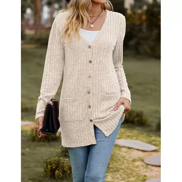 IDEALSANXUN Long Sweater Cardigan for Women V Neck Button Up Long Sleeve Ribbed Bodysuit Knit Sweater Jacket CoatBeige