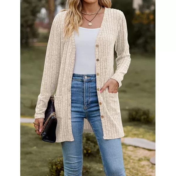 IDEALSANXUN Long Sweater Cardigan for Women V Neck Button Up Long Sleeve Ribbed Bodysuit Knit Sweater Jacket CoatBeige