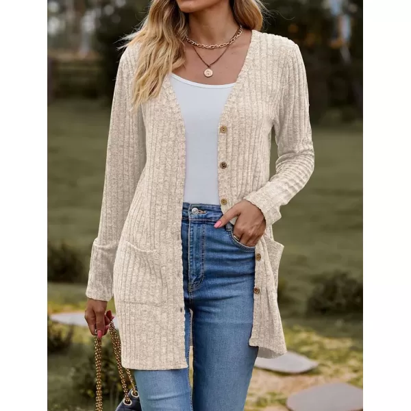 IDEALSANXUN Long Sweater Cardigan for Women V Neck Button Up Long Sleeve Ribbed Bodysuit Knit Sweater Jacket CoatBeige