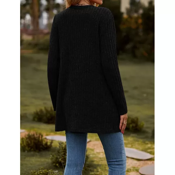 IDEALSANXUN Long Sweater Cardigan for Women V Neck Button Up Long Sleeve Ribbed Bodysuit Knit Sweater Jacket CoatBlack