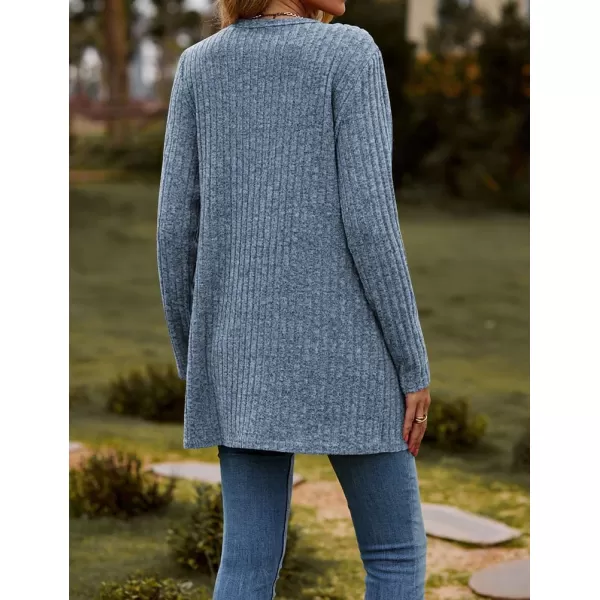 IDEALSANXUN Long Sweater Cardigan for Women V Neck Button Up Long Sleeve Ribbed Bodysuit Knit Sweater Jacket CoatBlue