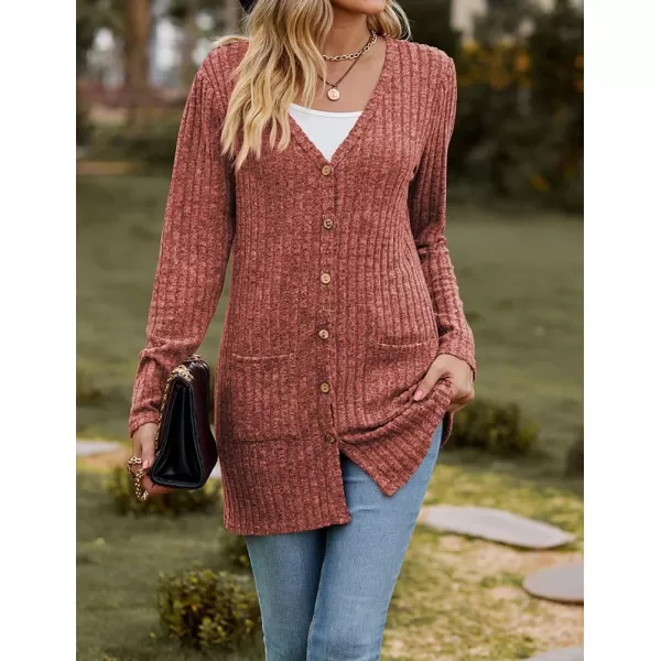 IDEALSANXUN Long Sweater Cardigan for Women V Neck Button Up Long Sleeve Ribbed Bodysuit Knit Sweater Jacket CoatDark Red