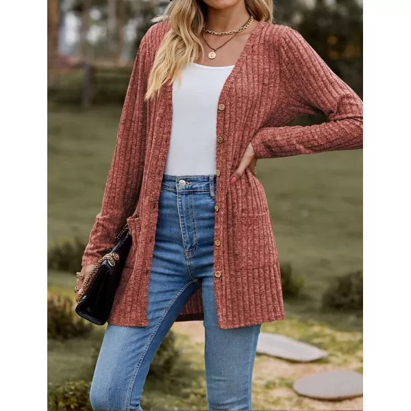 IDEALSANXUN Long Sweater Cardigan for Women V Neck Button Up Long Sleeve Ribbed Bodysuit Knit Sweater Jacket CoatDark Red