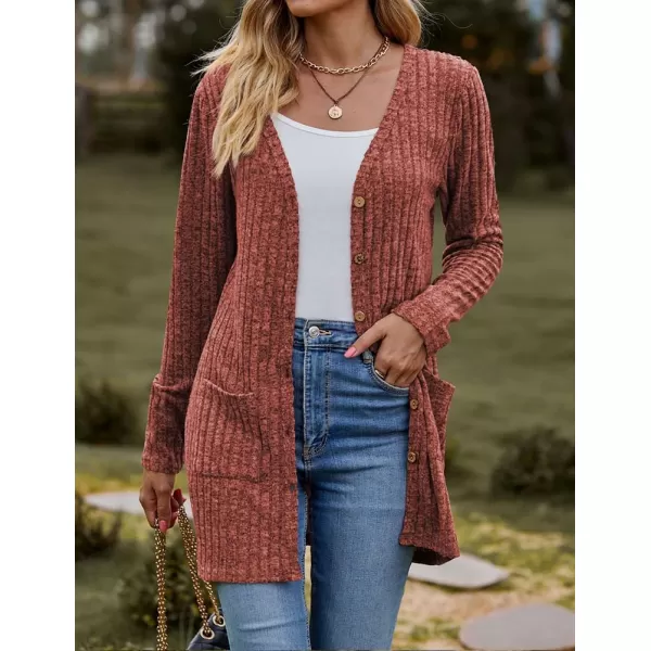 IDEALSANXUN Long Sweater Cardigan for Women V Neck Button Up Long Sleeve Ribbed Bodysuit Knit Sweater Jacket CoatDark Red