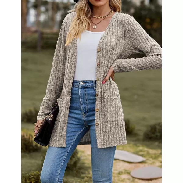 IDEALSANXUN Long Sweater Cardigan for Women V Neck Button Up Long Sleeve Ribbed Bodysuit Knit Sweater Jacket CoatKhaki
