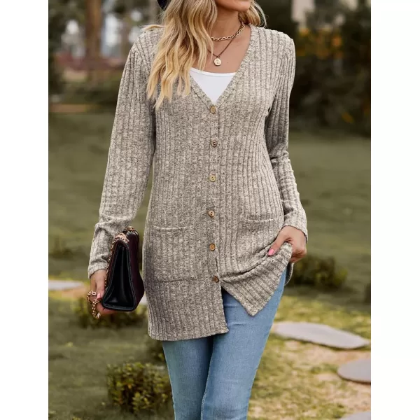 IDEALSANXUN Long Sweater Cardigan for Women V Neck Button Up Long Sleeve Ribbed Bodysuit Knit Sweater Jacket CoatKhaki