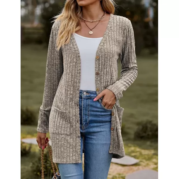 IDEALSANXUN Long Sweater Cardigan for Women V Neck Button Up Long Sleeve Ribbed Bodysuit Knit Sweater Jacket CoatKhaki