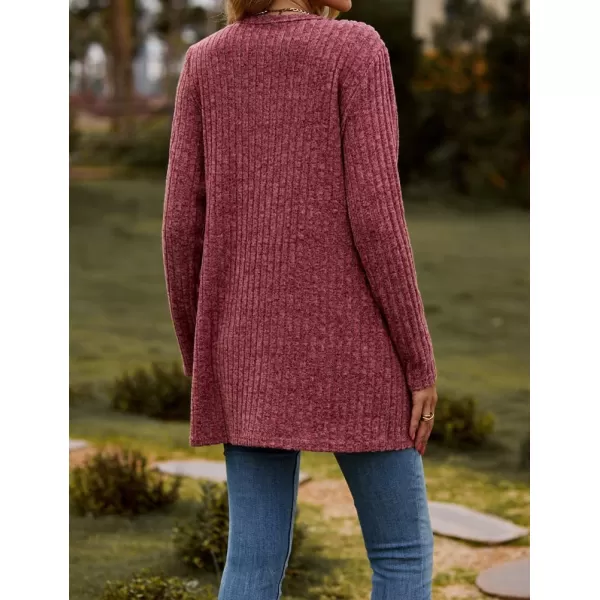 IDEALSANXUN Long Sweater Cardigan for Women V Neck Button Up Long Sleeve Ribbed Bodysuit Knit Sweater Jacket CoatWine