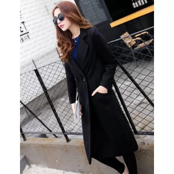 IDEALSANXUN Long Wool Coats for Women Fall Winter Coats Wool Jacket PeacoatBlack
