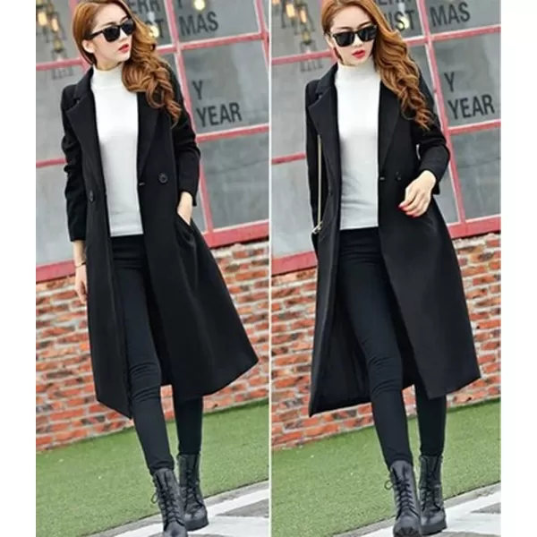 IDEALSANXUN Long Wool Coats for Women Fall Winter Coats Wool Jacket PeacoatBlack