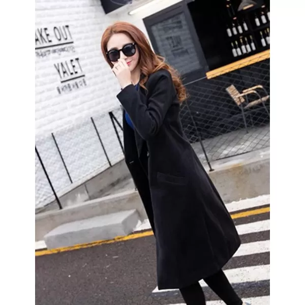 IDEALSANXUN Long Wool Coats for Women Fall Winter Coats Wool Jacket PeacoatBlack