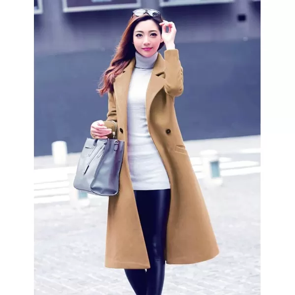 IDEALSANXUN Long Wool Coats for Women Fall Winter Coats Wool Jacket PeacoatCamel