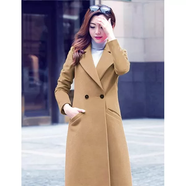 IDEALSANXUN Long Wool Coats for Women Fall Winter Coats Wool Jacket PeacoatCamel