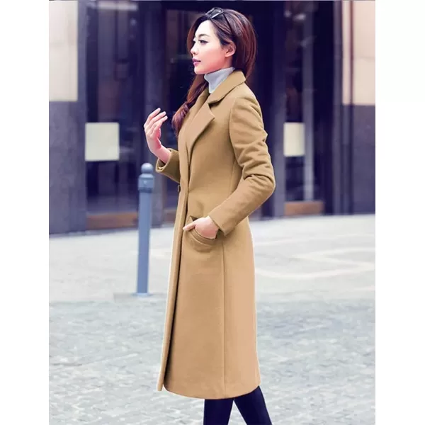 IDEALSANXUN Long Wool Coats for Women Fall Winter Coats Wool Jacket PeacoatCamel