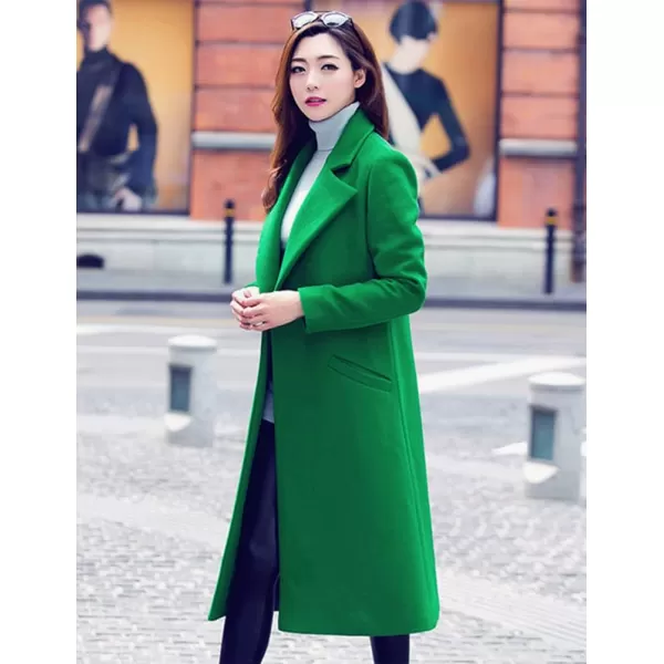 IDEALSANXUN Long Wool Coats for Women Fall Winter Coats Wool Jacket PeacoatGreen
