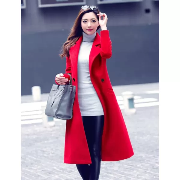 IDEALSANXUN Long Wool Coats for Women Fall Winter Coats Wool Jacket PeacoatRed
