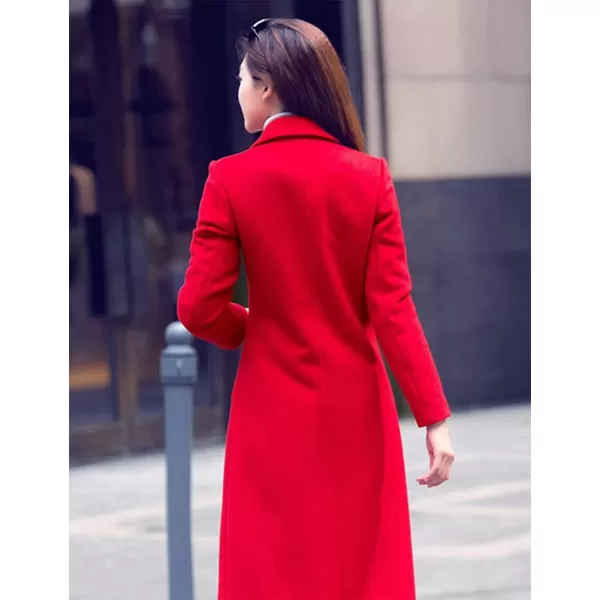 IDEALSANXUN Long Wool Coats for Women Fall Winter Coats Wool Jacket PeacoatRed