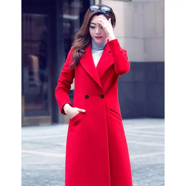 IDEALSANXUN Long Wool Coats for Women Fall Winter Coats Wool Jacket PeacoatRed