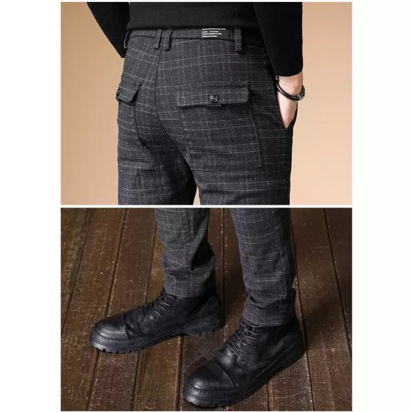 IDEALSANXUN Men Dress Plaid Pants Chino Casual Slim Fit Skinny Stretch PantsGrey