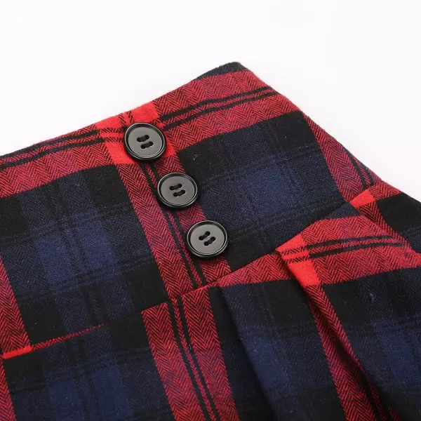 IDEALSANXUN Plaid Skirt for Womens High Waist Aline Pleated Midi SkirtsRed
