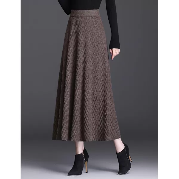 IDEALSANXUN Ruffle Midi Skirts for Women High Waisted A Line Vintage Fall Winter 2023 Trendy Knit Long SkirtCoffee