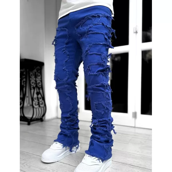 IDEALSANXUN Stacked Jeans Men Designer Slim Fit Skinny Ripped Jeans Tassel Hip Hop Denim PantsBlue