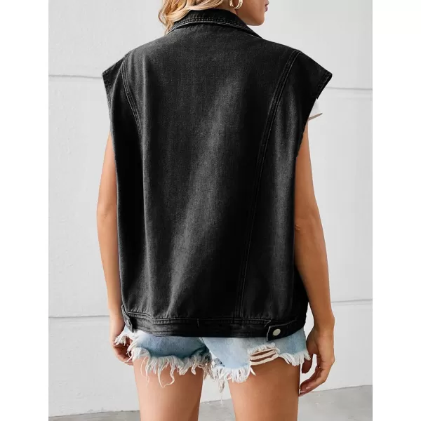 IDEALSANXUN Womens Casual Oversized Sleeveless Denim Jackets Jean Vest TopsBlack