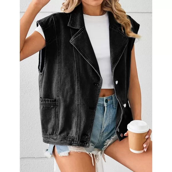 IDEALSANXUN Womens Casual Oversized Sleeveless Denim Jackets Jean Vest TopsBlack