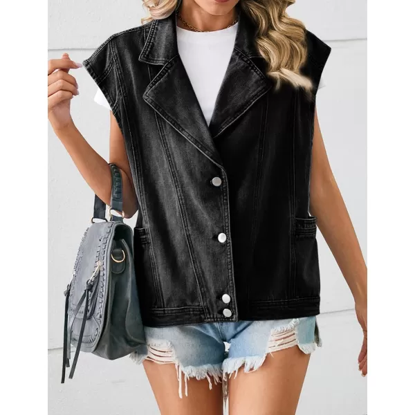 IDEALSANXUN Womens Casual Oversized Sleeveless Denim Jackets Jean Vest TopsBlack