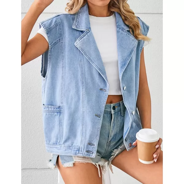 IDEALSANXUN Womens Casual Oversized Sleeveless Denim Jackets Jean Vest TopsBlue