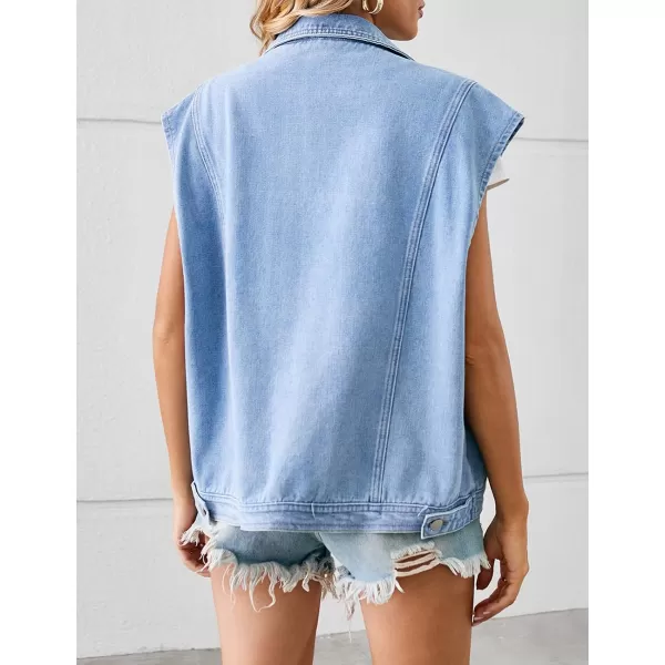 IDEALSANXUN Womens Casual Oversized Sleeveless Denim Jackets Jean Vest TopsBlue