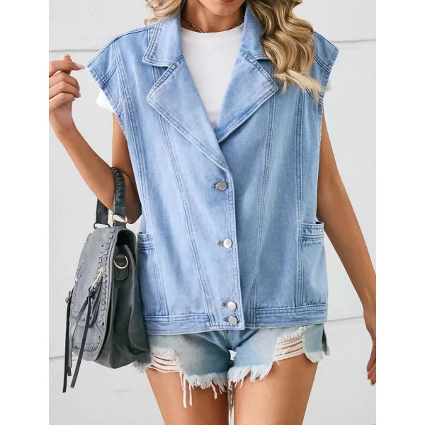 IDEALSANXUN Womens Casual Oversized Sleeveless Denim Jackets Jean Vest TopsBlue