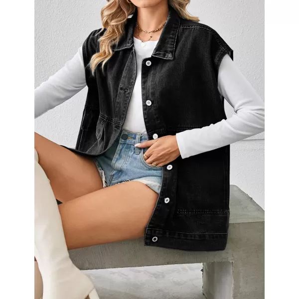 IDEALSANXUN Womens Casual Sleeveless Denim Jackets Jeans Tops WaistcoatBlack