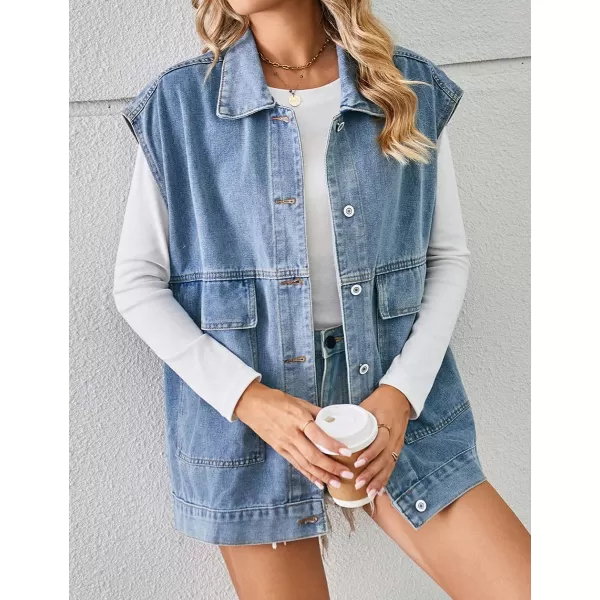 IDEALSANXUN Womens Casual Sleeveless Denim Jackets Jeans Tops WaistcoatBlue