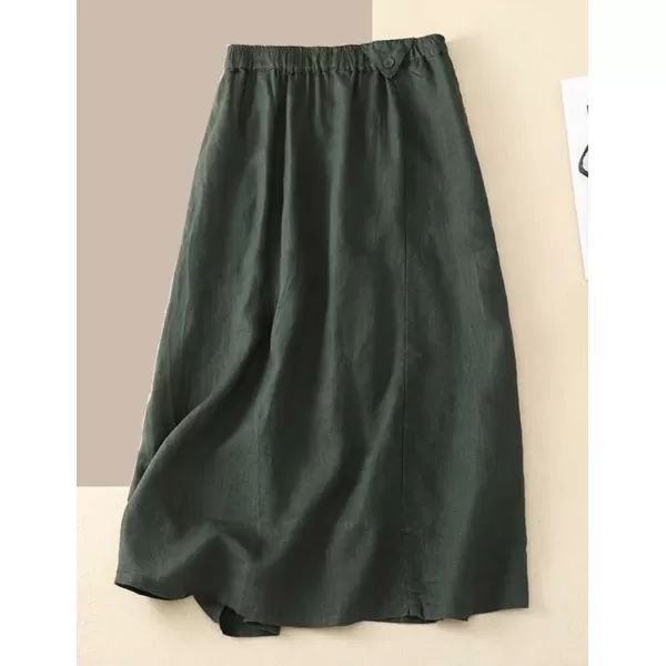 IDEALSANXUN Womens Cotton Linen Skirt for Women Long Spring Summer Elastic Waist A Line Beach Midi SkirtGreen