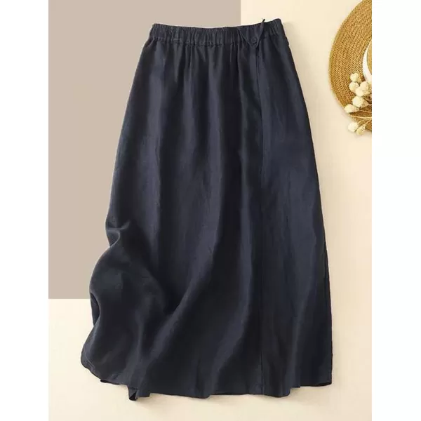 IDEALSANXUN Womens Cotton Linen Skirt for Women Long Spring Summer Elastic Waist A Line Beach Midi SkirtNavy