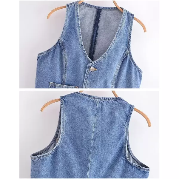 IDEALSANXUN Womens Cropped Denim Vest Tops Casual Button Down Jean VestBlue