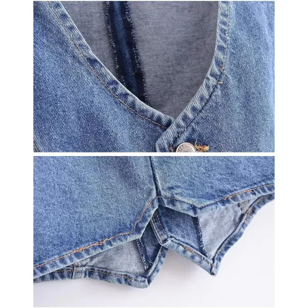 IDEALSANXUN Womens Cropped Denim Vest Tops Casual Button Down Jean VestBlue