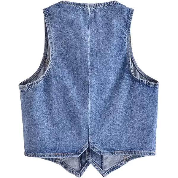 IDEALSANXUN Womens Cropped Denim Vest Tops Casual Button Down Jean VestBlue
