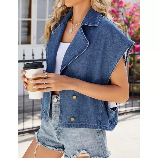 IDEALSANXUN Womens Denim Vest Casual Loose Fit Button Down Jean Vest TopsBlue