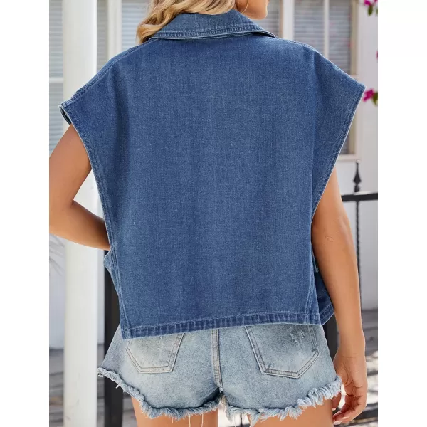 IDEALSANXUN Womens Denim Vest Casual Loose Fit Button Down Jean Vest TopsBlue