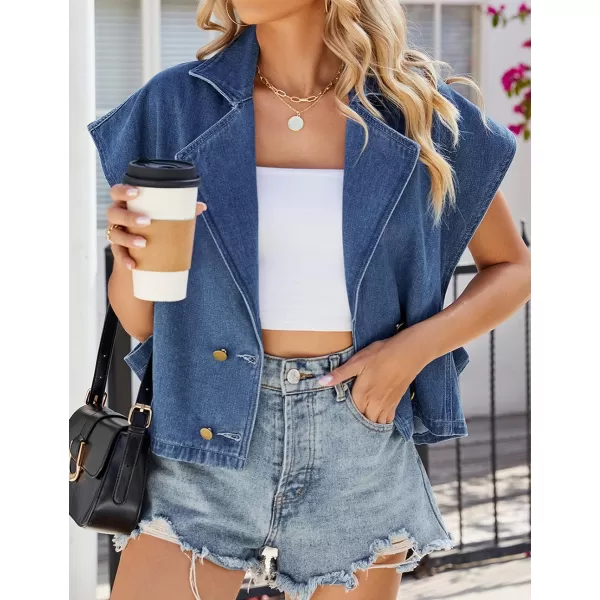 IDEALSANXUN Womens Denim Vest Casual Loose Fit Button Down Jean Vest TopsBlue