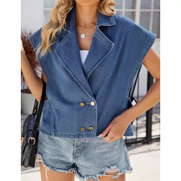 IDEALSANXUN Womens Denim Vest Casual Loose Fit Button Down Jean Vest TopsBlue