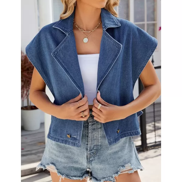 IDEALSANXUN Womens Denim Vest Casual Loose Fit Button Down Jean Vest TopsBlue