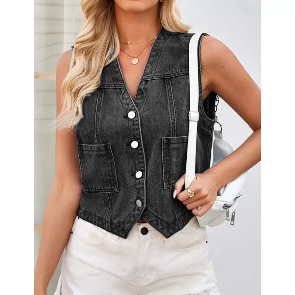 IDEALSANXUN Womens Denim Vest Tops Casual Cropped Button Down Jean VestBlack