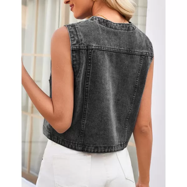 IDEALSANXUN Womens Denim Vest Tops Casual Cropped Button Down Jean VestBlack