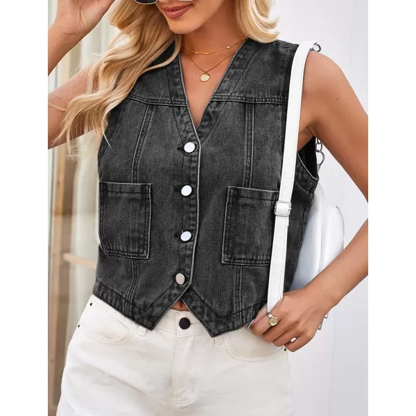 IDEALSANXUN Womens Denim Vest Tops Casual Cropped Button Down Jean VestBlack