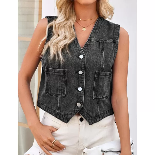 IDEALSANXUN Womens Denim Vest Tops Casual Cropped Button Down Jean VestBlack