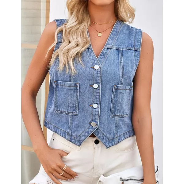 IDEALSANXUN Womens Denim Vest Tops Casual Cropped Button Down Jean VestBlue